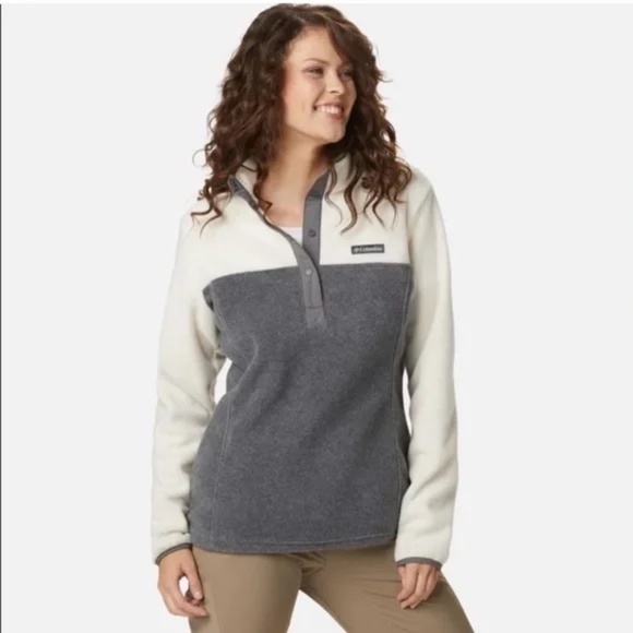 Columbia Sportswear Women’s Gray Cream Snap-Up Fleece Pullover Size M - Picture 1 of 15
